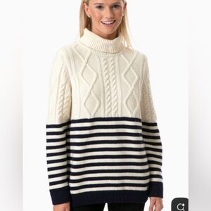 Saint James Amos Turtleneck Sweater, cream and black, small